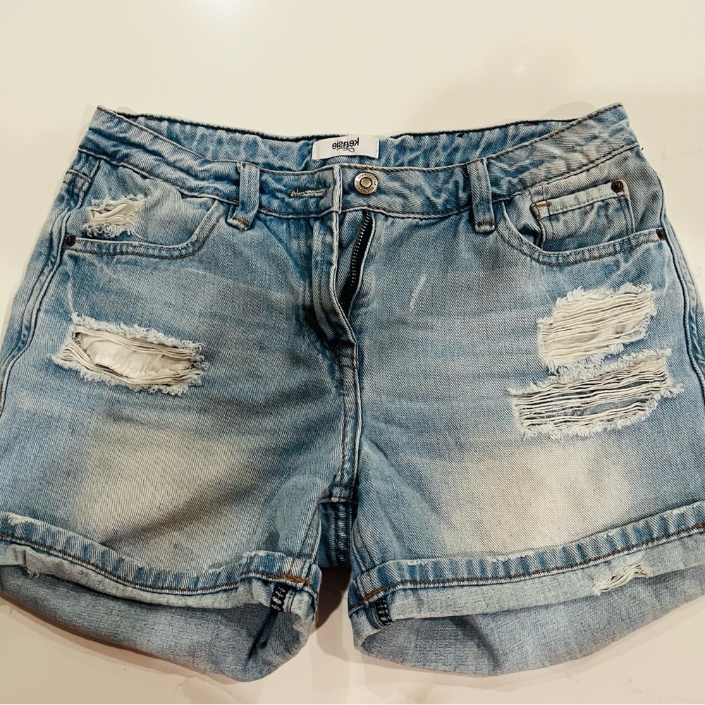 Kensie Light Blue Distressed Denim Shorts
